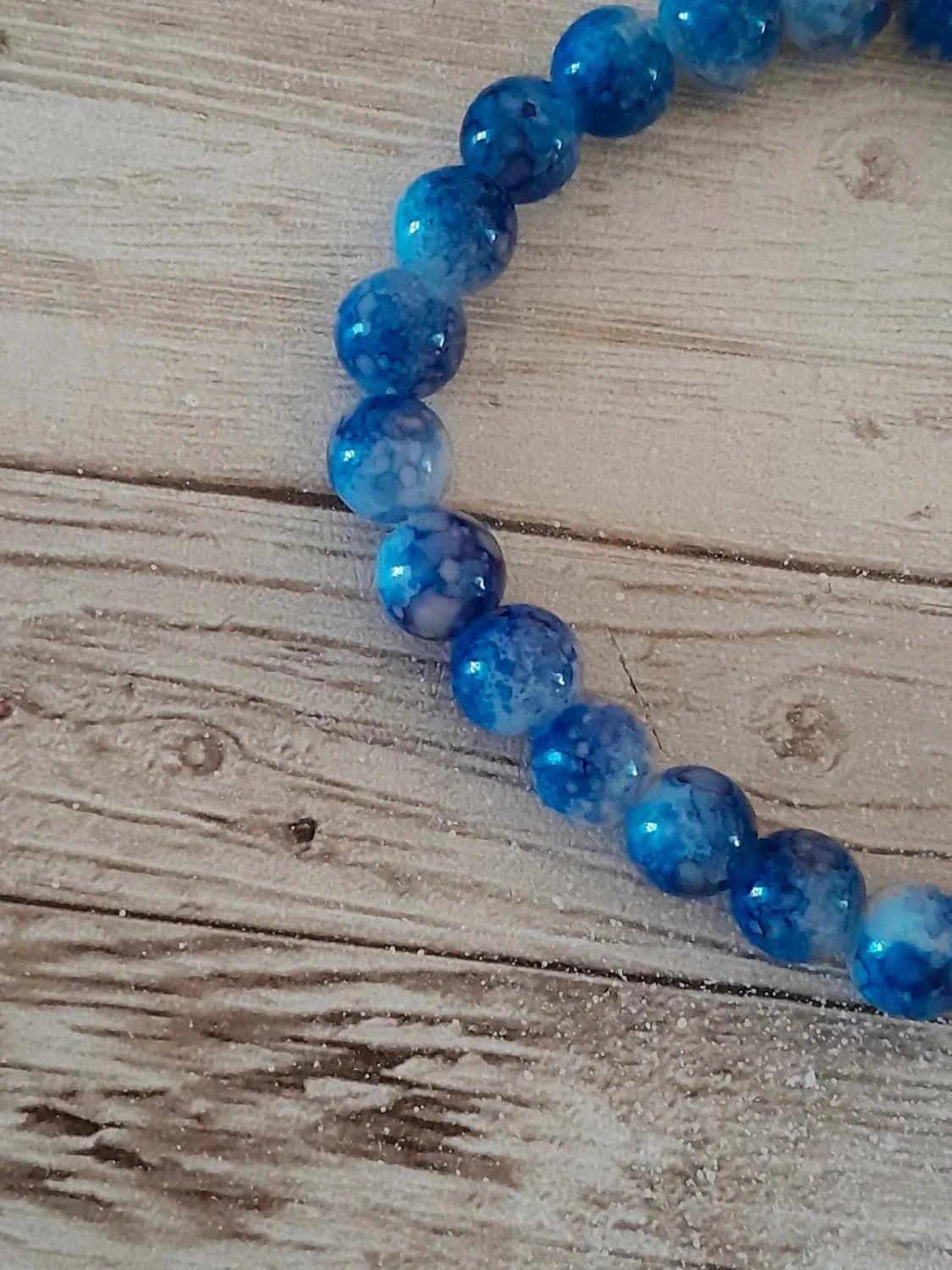 Pulseira de contas de ágata azul, pedras redondas – photo 2